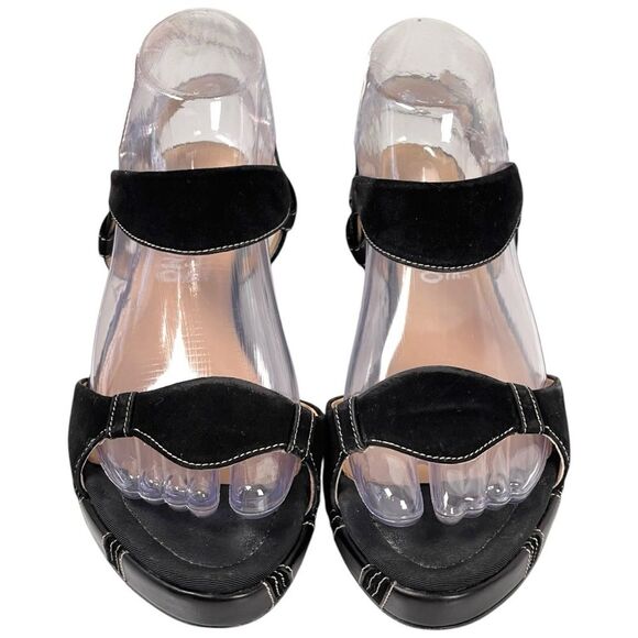 Salvatore Ferragamo Black Geometric Leather Wedge Heel Sandals Women’s Size 8 - Picture 2 of 9